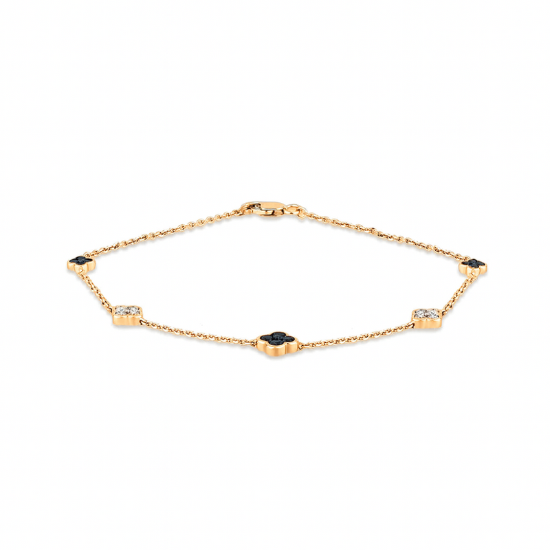 SPECIAL! .51ct G SI 14K Yellow Gold Black & White Diamond Flower Chain Bracelet 7" Long