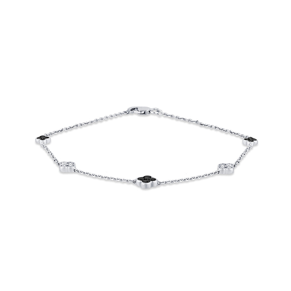 SPECIAL! .51ct G SI 14K White Gold Black Diamond Flower Chain Bracelet 7.5" Long