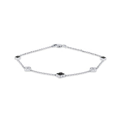 SPECIAL! .51ct G SI 14K White Gold Black Diamond Flower Chain Bracelet 7.5" Long