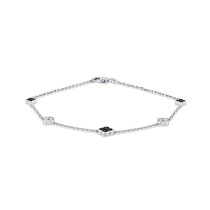 SPECIAL! .51ct G SI 14K White Gold Black Diamond Flower Chain Bracelet 7.5" Long