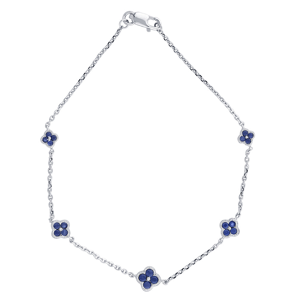 SPECIAL!.53ct G SI 14K White Gold Blue Sapphire Gemstones Chain Bracelet 7" Long