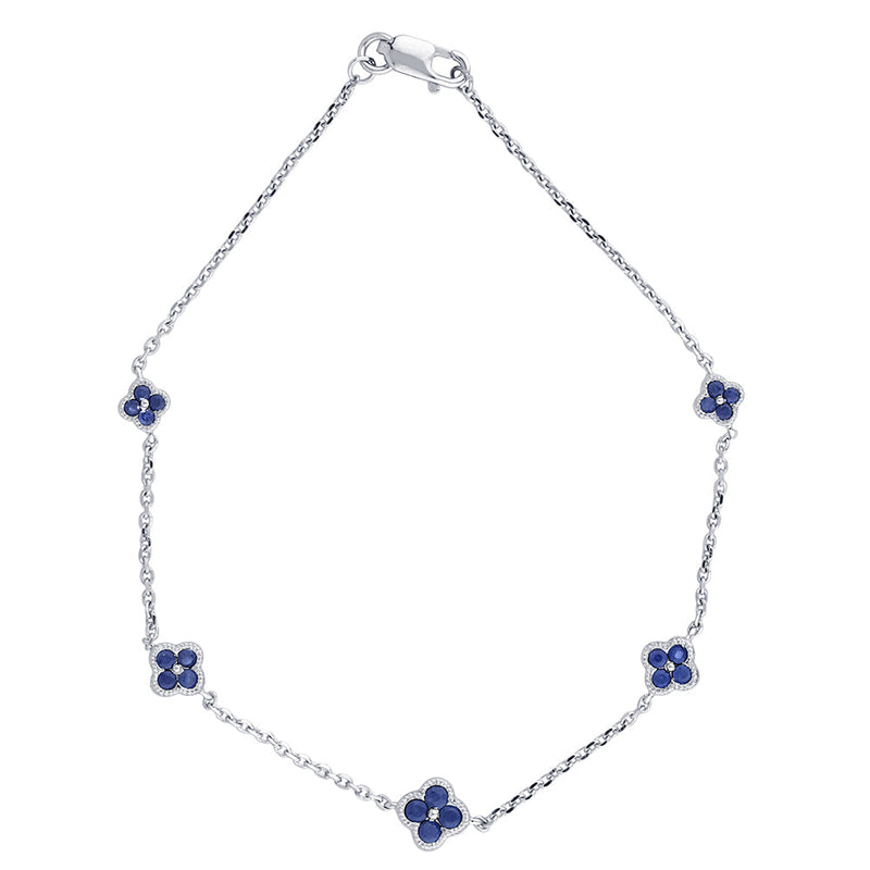 SPECIAL!.53ct G SI 14K White Gold Blue Sapphire Gemstones Chain Bracelet 7" Long