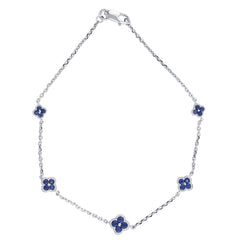 SPECIAL!.51ct 14K White Gold Blue Sapphire Gemstones Chain Bracelet 7" Long