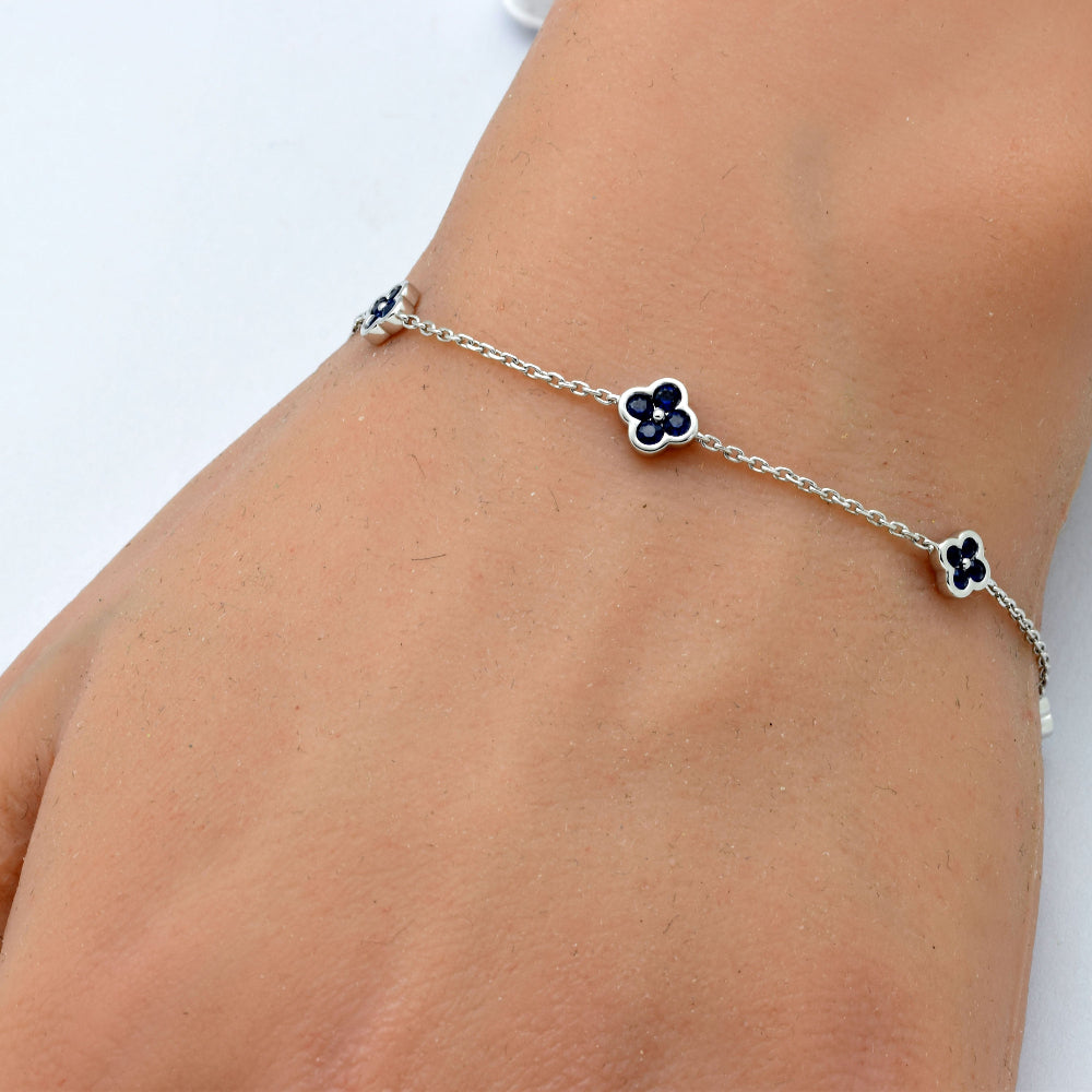 SPECIAL!.51ct 14K White Gold Blue Sapphire Gemstones Chain Bracelet 7" Long