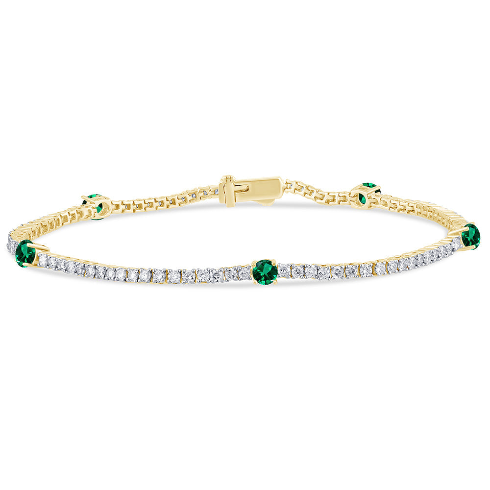 SPECIAL!2.39ct G SI 14K Yellow Gold Diamond & Emerald Gemstones Tennis Bracelet 7" Long