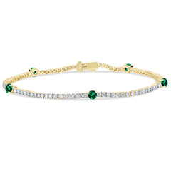 SPECIAL!2.39ct G SI 14K Yellow Gold Diamond & Emerald Gemstones Tennis Bracelet 7" Long