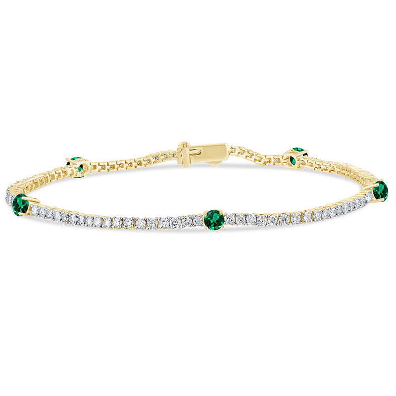 SPECIAL!2.39ct G SI 14K Yellow Gold Diamond & Emerald Gemstones Tennis Bracelet 7" Long