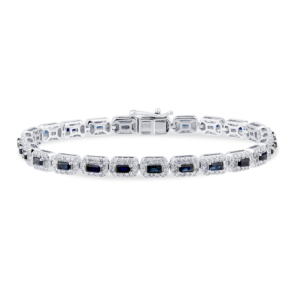 SPECIAL! 4.41ct G SI 14K White Gold Diamond & Blue Sapphire Gemstones Tennis Bracelet 7" Long