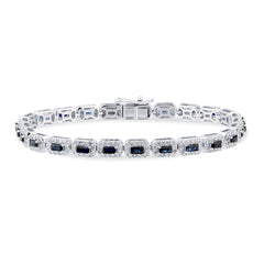 SPECIAL! 4.41ct G SI 14K White Gold Diamond & Blue Sapphire Gemstones Tennis Bracelet 7" Long