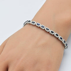 SPECIAL! 4.41ct G SI 14K White Gold Diamond & Blue Sapphire Gemstones Tennis Bracelet 7" Long