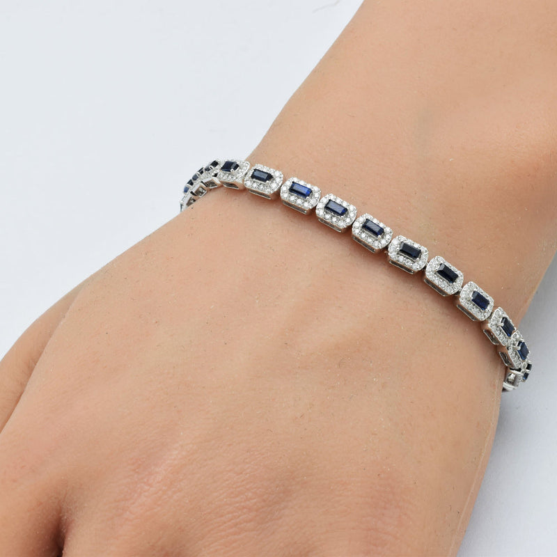 SPECIAL! 4.41ct G SI 14K White Gold Diamond & Blue Sapphire Gemstones Tennis Bracelet 7" Long