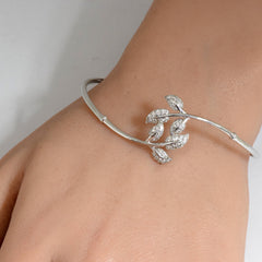 SPECIAL!.47ct G SI 14K White Gold Diamond Flexible Leaf Bangle Bracelet