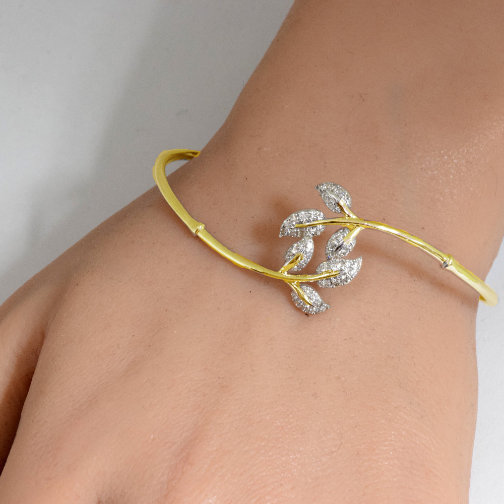 SPECIAL!.48ct G SI 14K Yellow Gold Diamond Flexible Leaf Bangle Bracelet