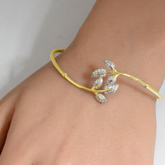 SPECIAL!.48ct G SI 14K Yellow Gold Diamond Flexible Leaf Bangle Bracelet