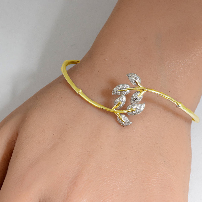 SPECIAL!.48ct G SI 14K Yellow Gold Diamond Flexible Leaf Bangle Bracelet