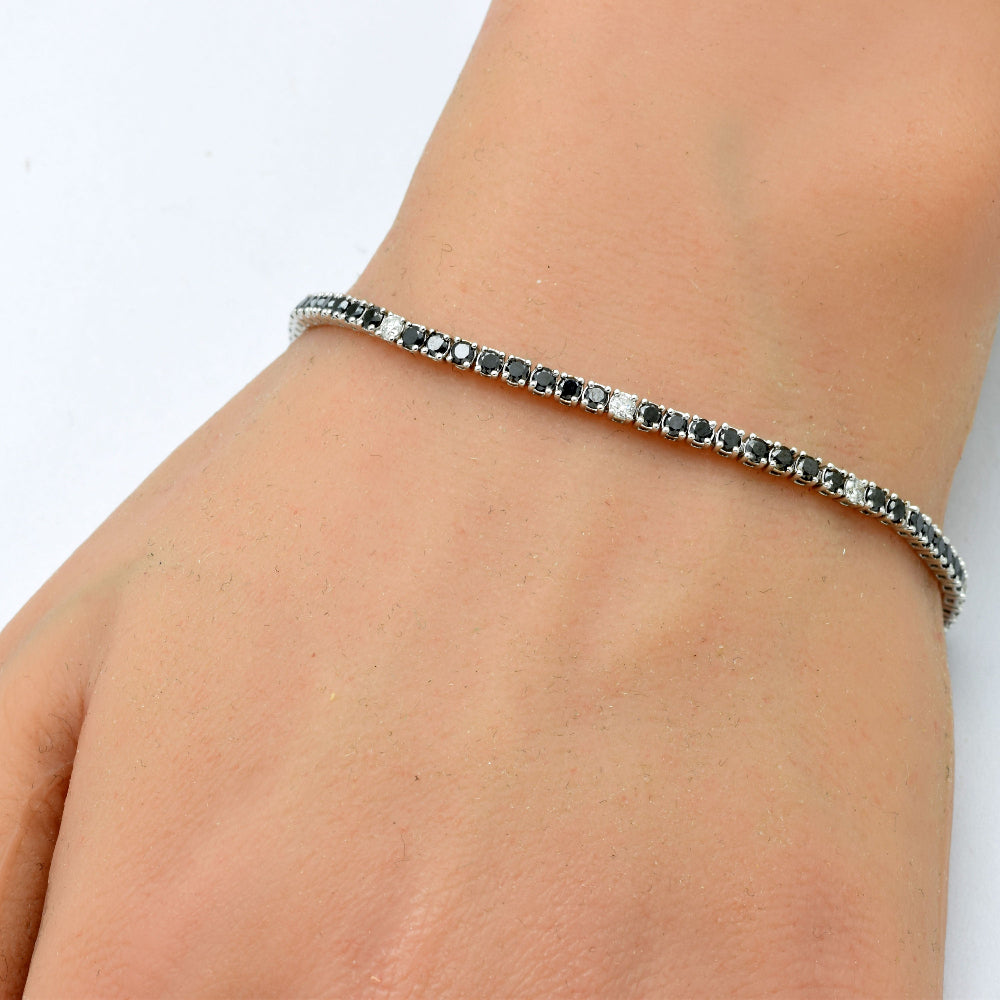 SPECIAL!3.08ct G SI 14K White Gold Black & White diamonds Tennis Bracelet 7" Long