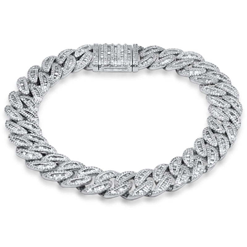 SPECIAL! 9MM 3.29ct G SI 14K White Gold Round & Baguette Iced Out Diamond Cuban Bracelet 8" Long