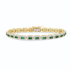 SPECIAL! 3.71ct G SI 14K Yellow Gold Diamond & Emerald Gemstones Bracelet 7" Long