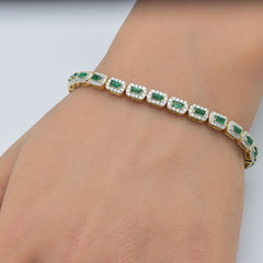 SPECIAL! 3.71ct G SI 14K Yellow Gold Diamond & Emerald Gemstones Bracelet 7" Long