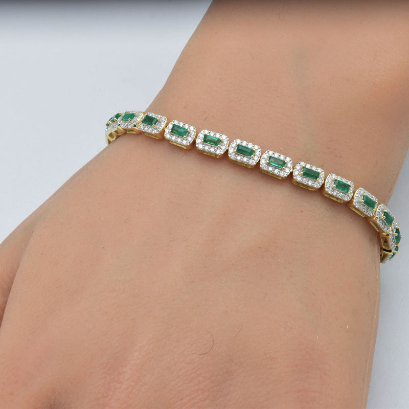 SPECIAL! 3.71ct G SI 14K Yellow Gold Diamond & Emerald Gemstones Bracelet 7" Long