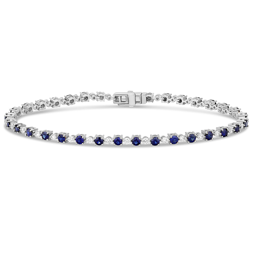 SPECIAL! 3.28ct G SI 14K White Gold Diamond & Blue Sapphire Gemstones Tennis Bracelet 7" Long