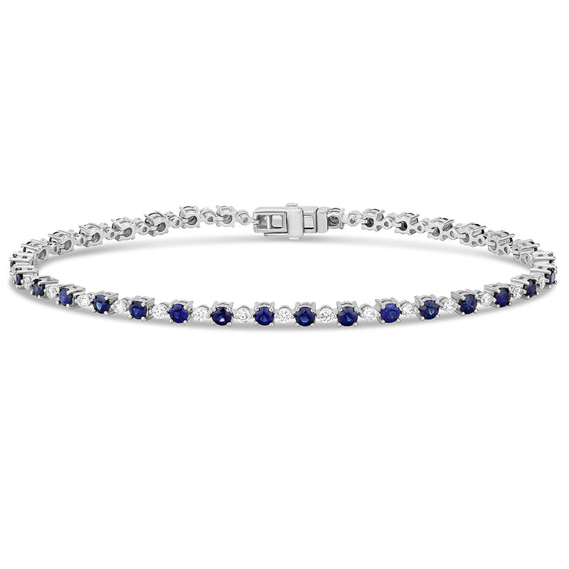 SPECIAL! 3.28ct G SI 14K White Gold Diamond & Blue Sapphire Gemstones Tennis Bracelet 7" Long
