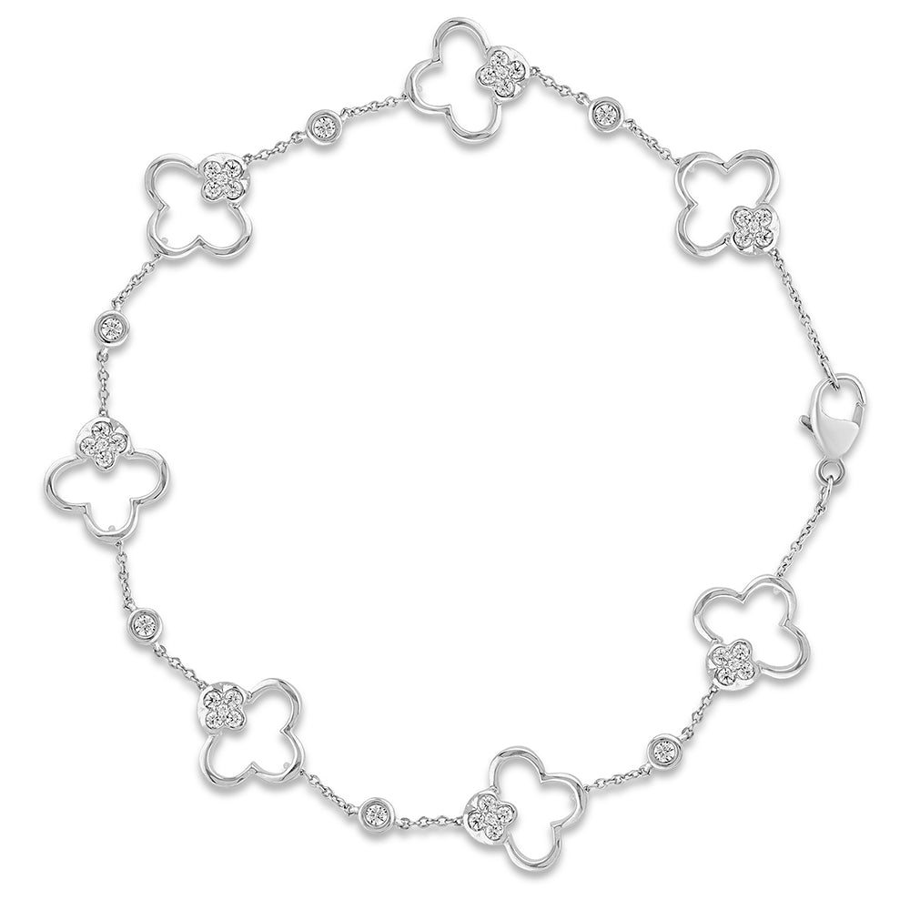SPECIAL!.44ct G SI 14K White Gold Diamond Clover Bracelet 7.5" Long