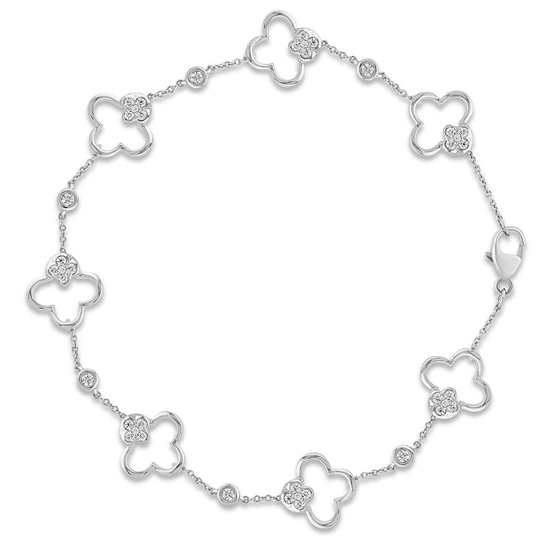 SPECIAL!.44ct G SI 14K White Gold Diamond Clover Bracelet 7.5" Long