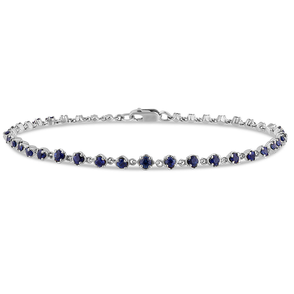 SPECIAL!1.87ct G SI 14K White Gold Blue Sapphire Gemstone Bracelet 7.5" Long