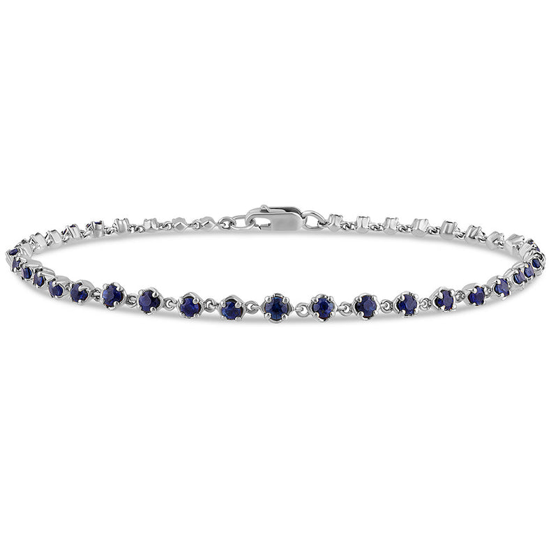 SPECIAL!1.87ct G SI 14K White Gold Blue Sapphire Gemstone Bracelet 7.5" Long