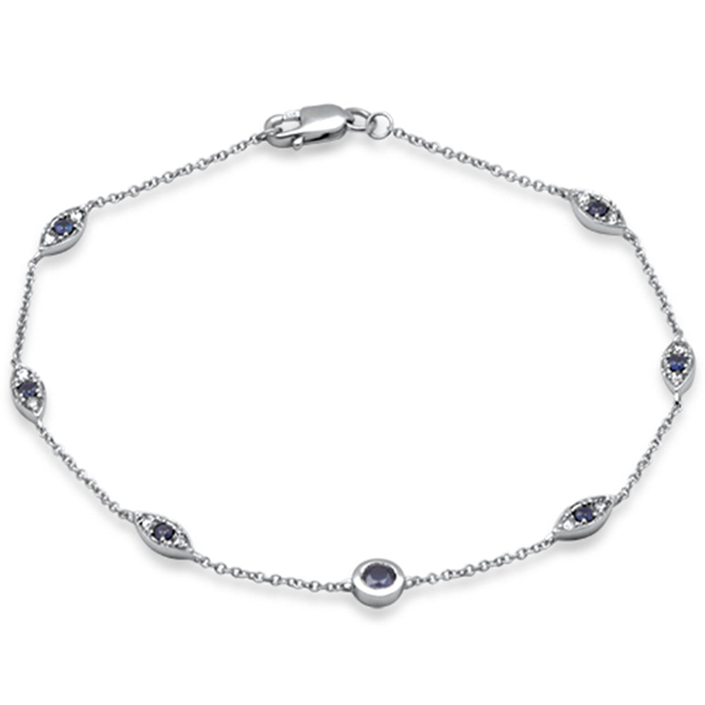SPECIAL!.51ct G SI 14K White Gold Diamond & Blue Sapphire Gemstone Bracelet 7" Long
