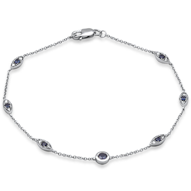 SPECIAL!.51ct G SI 14K White Gold Diamond & Blue Sapphire Gemstone Bracelet 7" Long