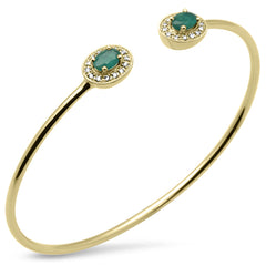 SPECIAL!1.04ct G SI 14K Yellow Gold Diamond & Green Emerald Flexible Open Bangle Bracelet 7"