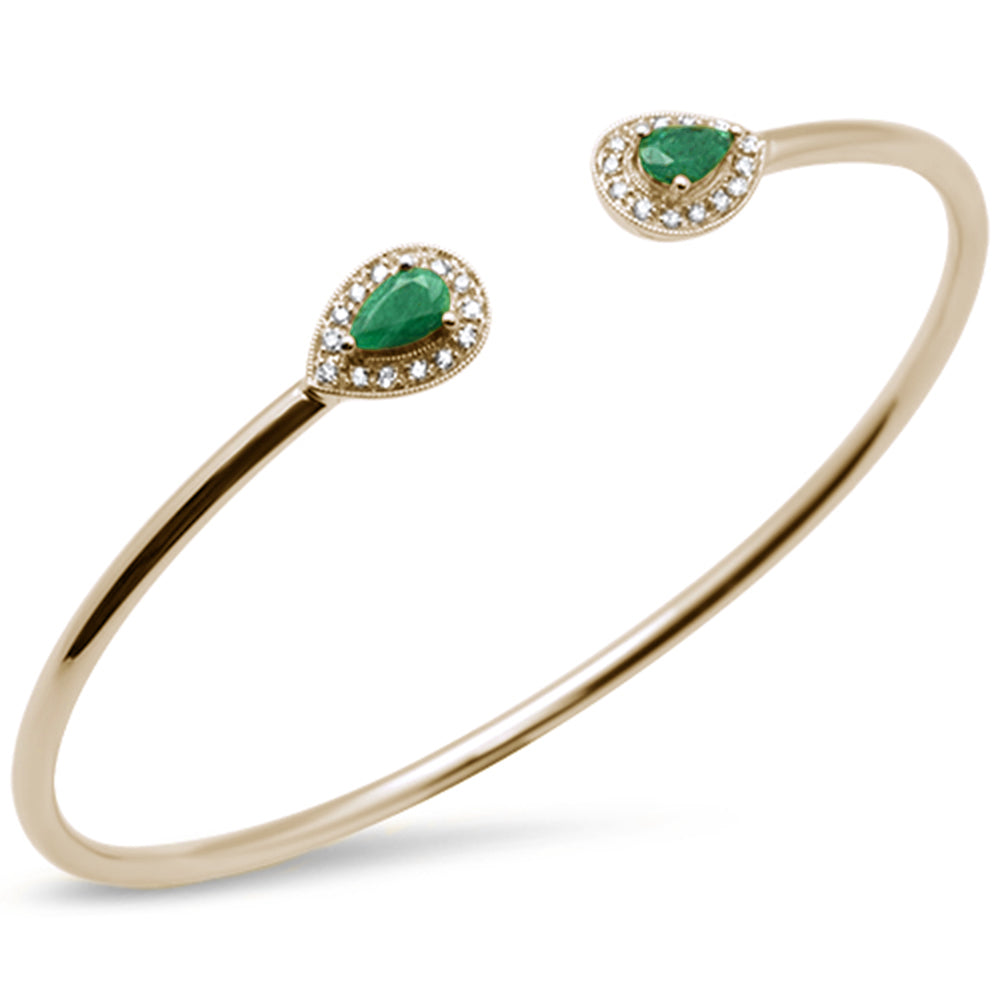 SPECIAL! 1.00ct 14K Yellow Gold Diamond & Natural Emerald Open Bangle 7.25"