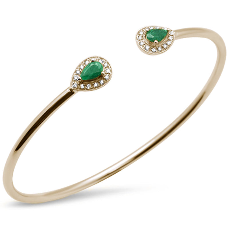 SPECIAL! 1.00ct 14K Yellow Gold Diamond & Natural Emerald Open Bangle 7.25"