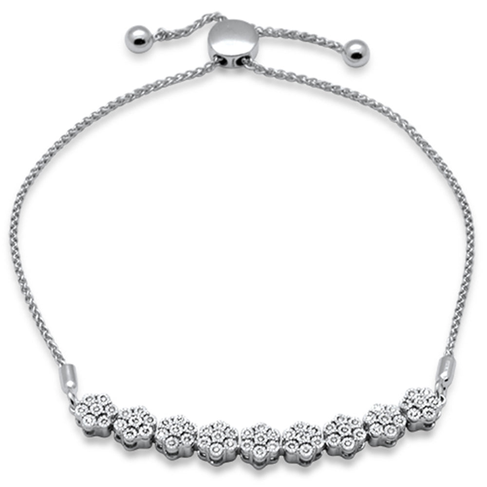 SPECIAL!.24ct G SI 14K White Gold Diamond Flower Adjustable Bola Bracelet 7" Long Adjustable
