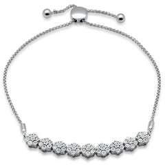SPECIAL!.24ct G SI 14K White Gold Diamond Flower Adjustable Bola Bracelet 7" Long Adjustable