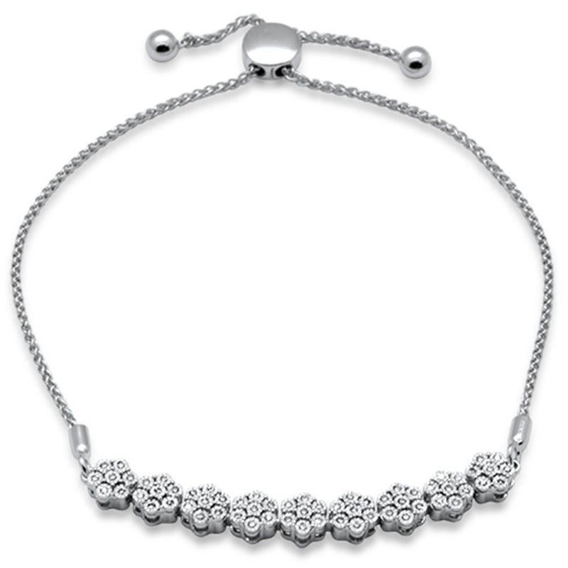 SPECIAL!.24ct G SI 14K White Gold Diamond Flower Adjustable Bola Bracelet 7" Long Adjustable