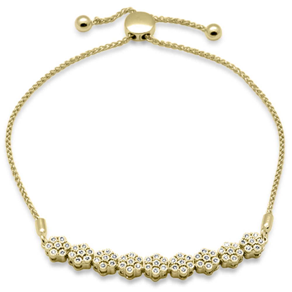 SPECIAL!.24ct G SI 14K Yellow Gold Diamond Flower Adjustable Bola Bracelet 7" Long Adjustable