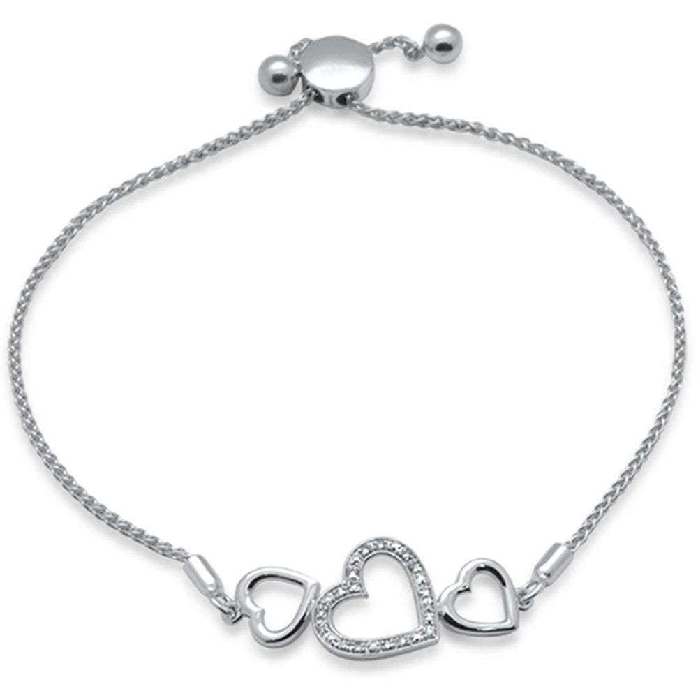 SPECIAL!.05ct G SI 14K White Gold Diamond Heart Shapes Adjustable Bola Bracelet 7.25" Long Adjustable