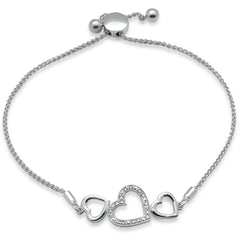 SPECIAL!.05ct G SI 14K White Gold Diamond Heart Shapes Adjustable Bola Bracelet 7.25" Long Adjustable