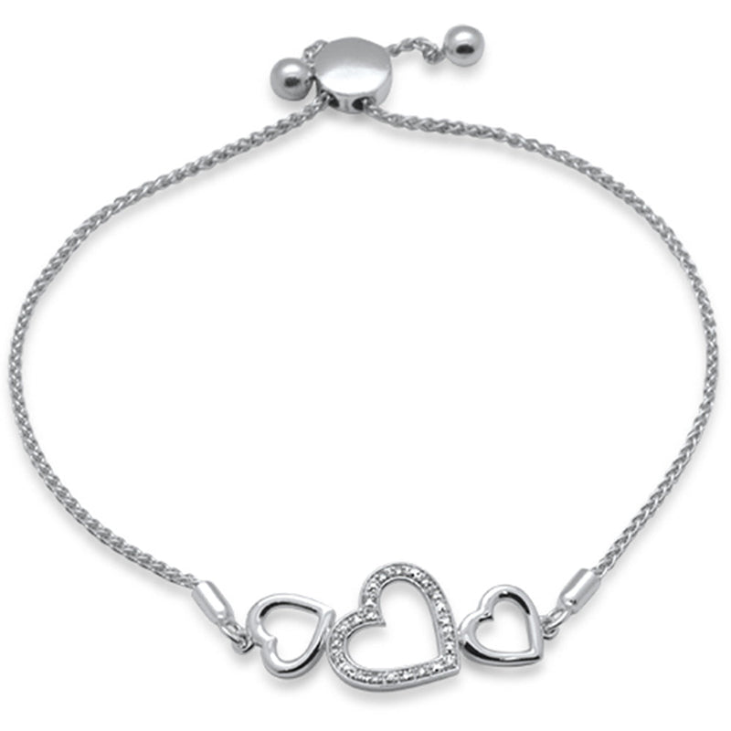 SPECIAL!.05ct G SI 14K White Gold Diamond Heart Shapes Adjustable Bola Bracelet 7.25" Long Adjustable