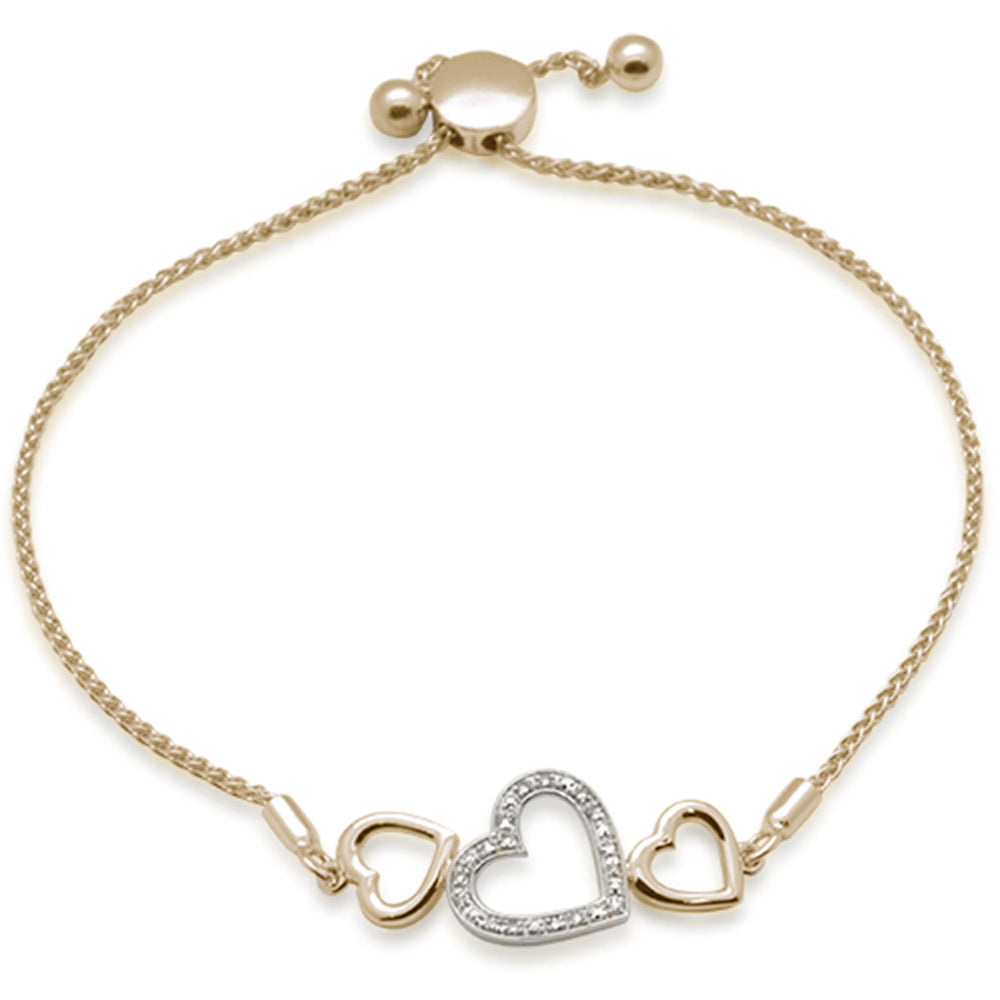 SPECIAL!.05ct G SI 14K Two Tone Gold Diamond Heart Shapes Adjustable Bola Bracelet 7.25" Long Adjustable
