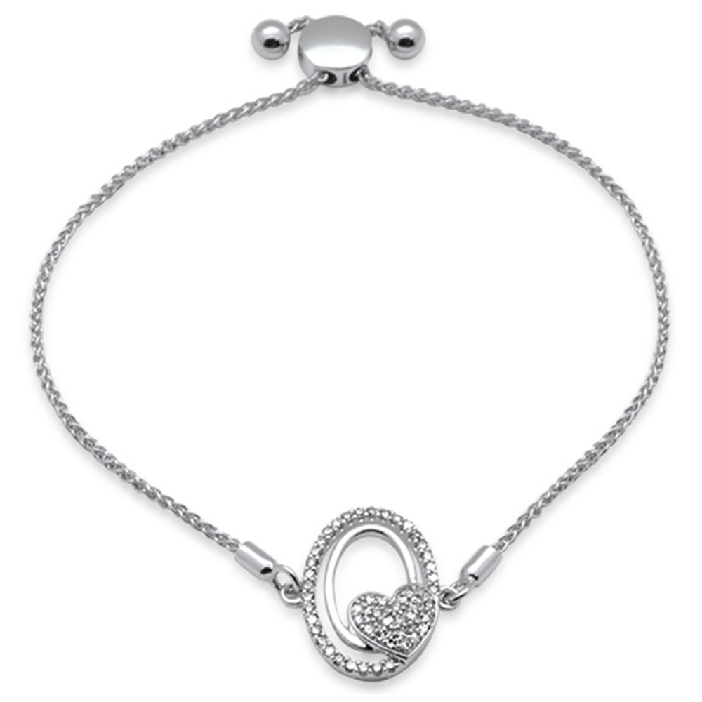 SPECIAL!.25ct G SI 14K White Gold Diamond Heart Adjustable Bola Bracelet 7.25" Long Adjustable