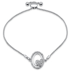 SPECIAL!.25ct G SI 14K White Gold Diamond Heart Adjustable Bola Bracelet 7.25" Long Adjustable