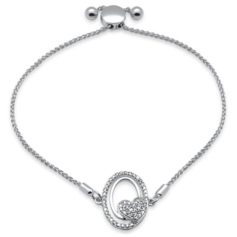 SPECIAL!.25ct G SI 14K White Gold Diamond Heart Adjustable Bola Bracelet 7.25" Long Adjustable