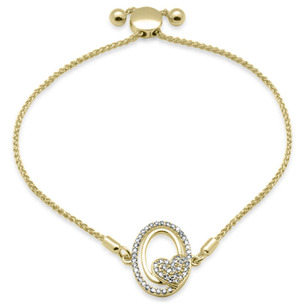 SPECIAL!.24ct G SI 14K Yellow Gold Diamond Heart Adjustable Bola Bracelet 7.25" Long Adjustable
