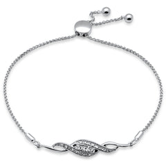 SPECIAL!.07ct G SI 14K White Gold Diamond Infinity Style Adjustable Bola Bracelet 7.25" Long Adjustable