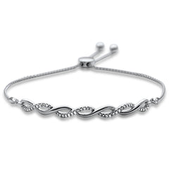 SPECIAL!.24ct G SI 14K White Gold Diamond Adjustable Bola Bracelet 7.25" Long Adjustable