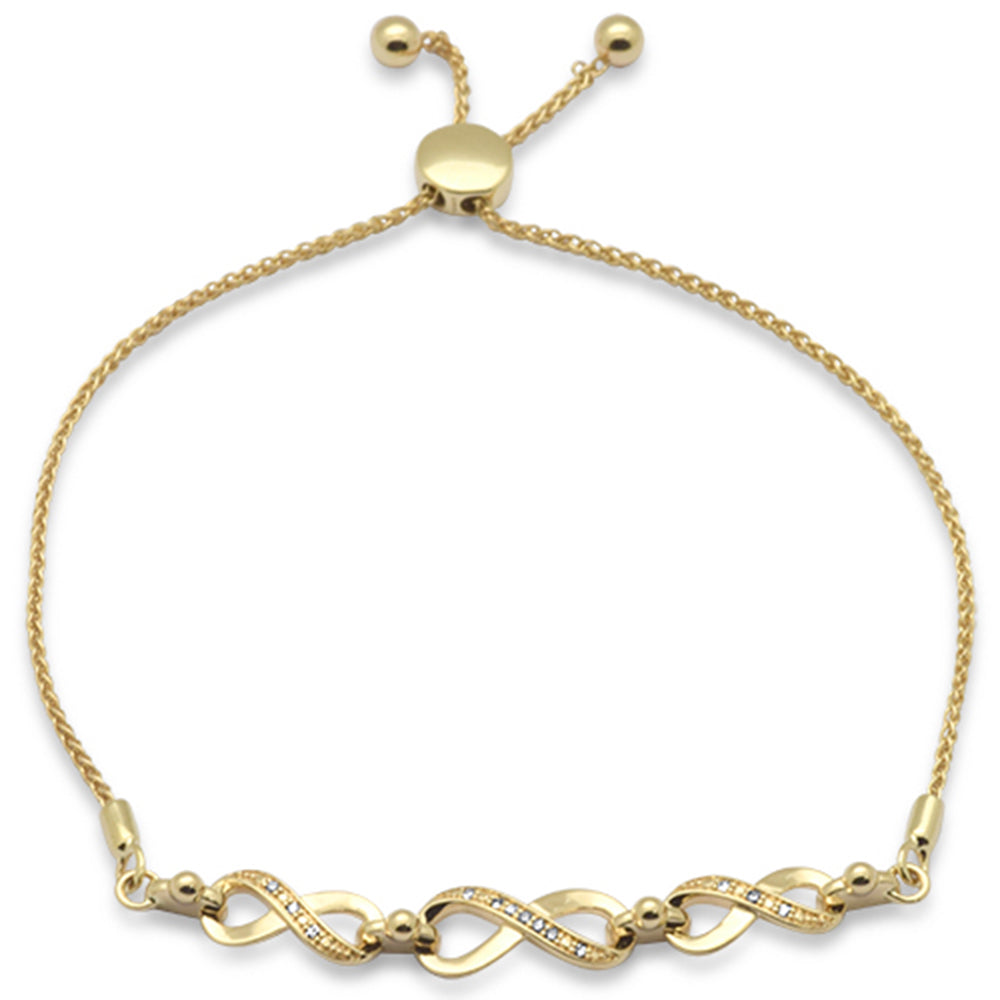 SPECIAL!.05ct G SI 14K Yellow Gold Diamond Infinity Adjustable Bola Bracelet 7" Long Adjustable
